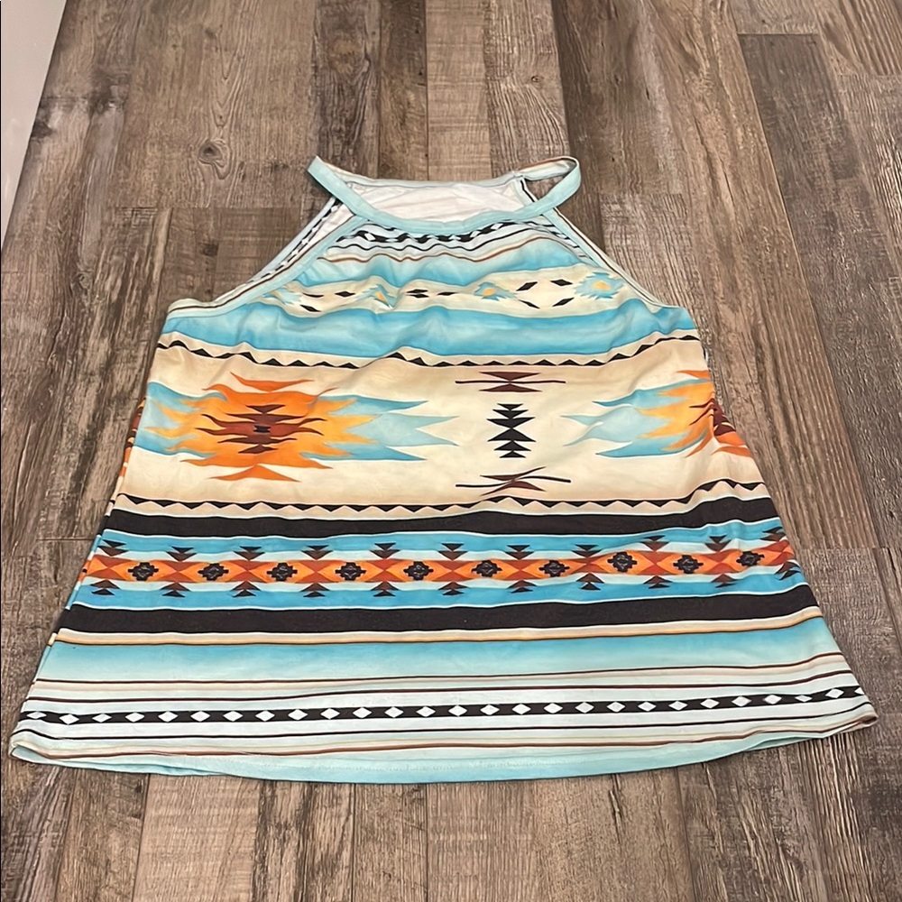 Vibrant Orange and Blue Graphic Tank Top